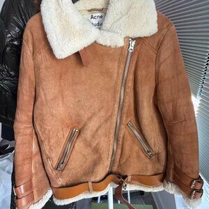 Acne Studios Dark Orange Velocite Suede Shearling Jacket